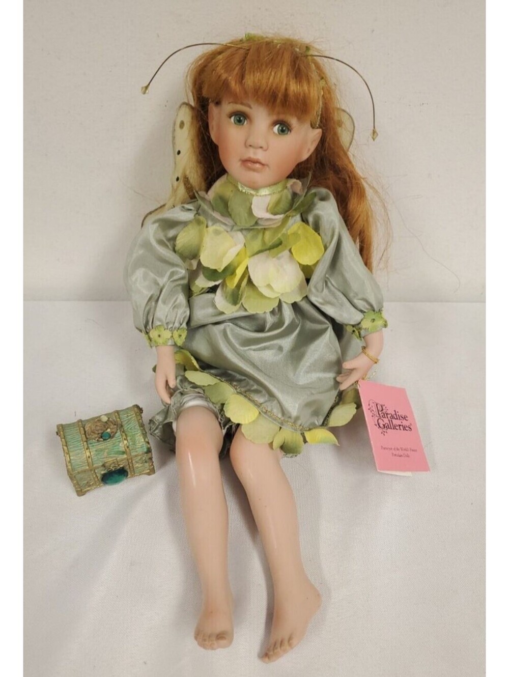 Paradise Galleries Treasure of the Emerald Isle Fairy Porcelain Doll 17" & Chest